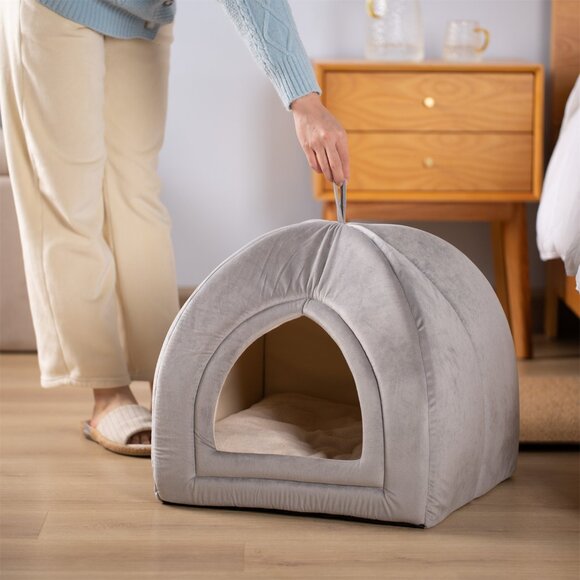 Large Cat Bed - Soft Cat Tent - Grey - 19x19 inches - New In Original Packaging - Picture 7 of 7